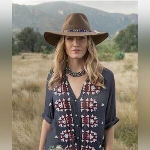 Anthropologie Tiny Gray Embroidered Blouse